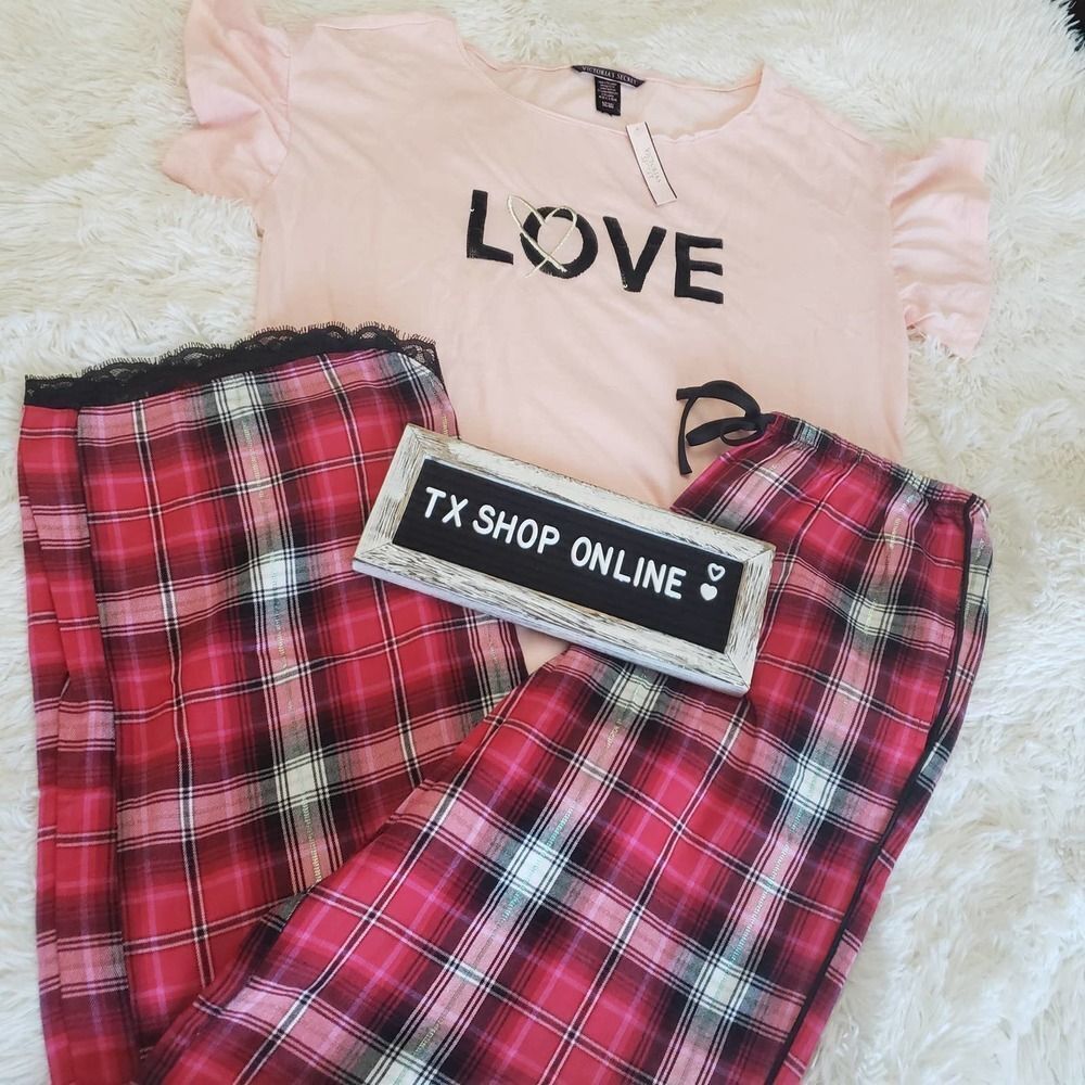 Victoria's Secret LOVE logo black sequin pajama pants set